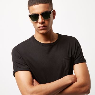 Black branded flat top sunglasses